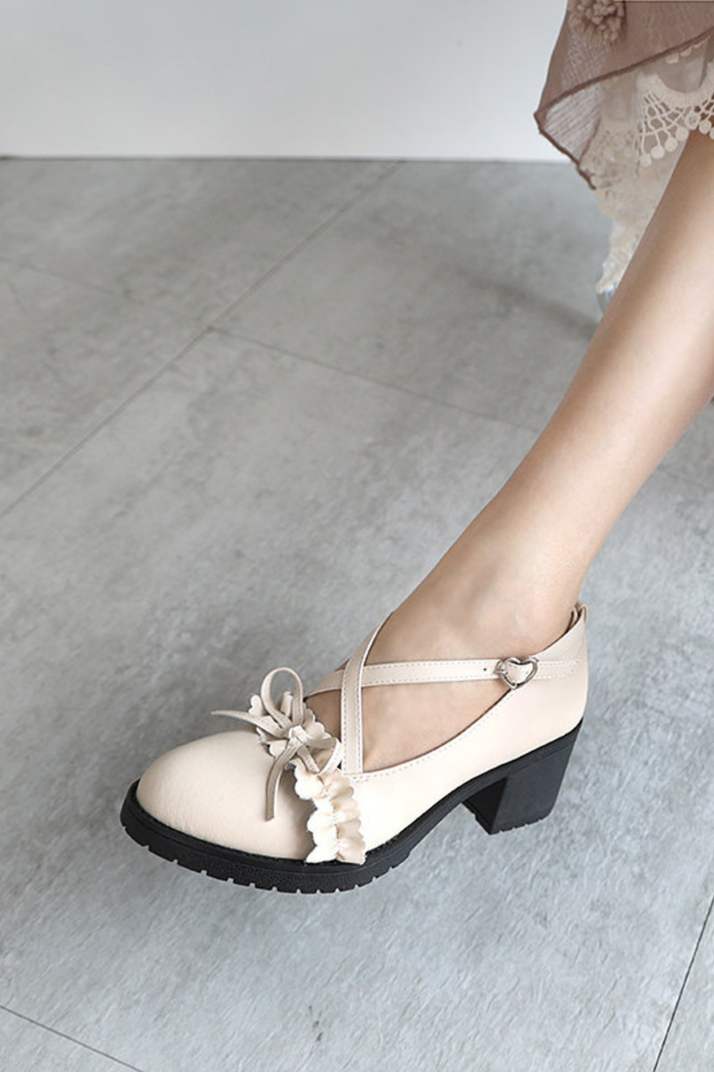 Ruffled Cross Design Lolita Shoes
