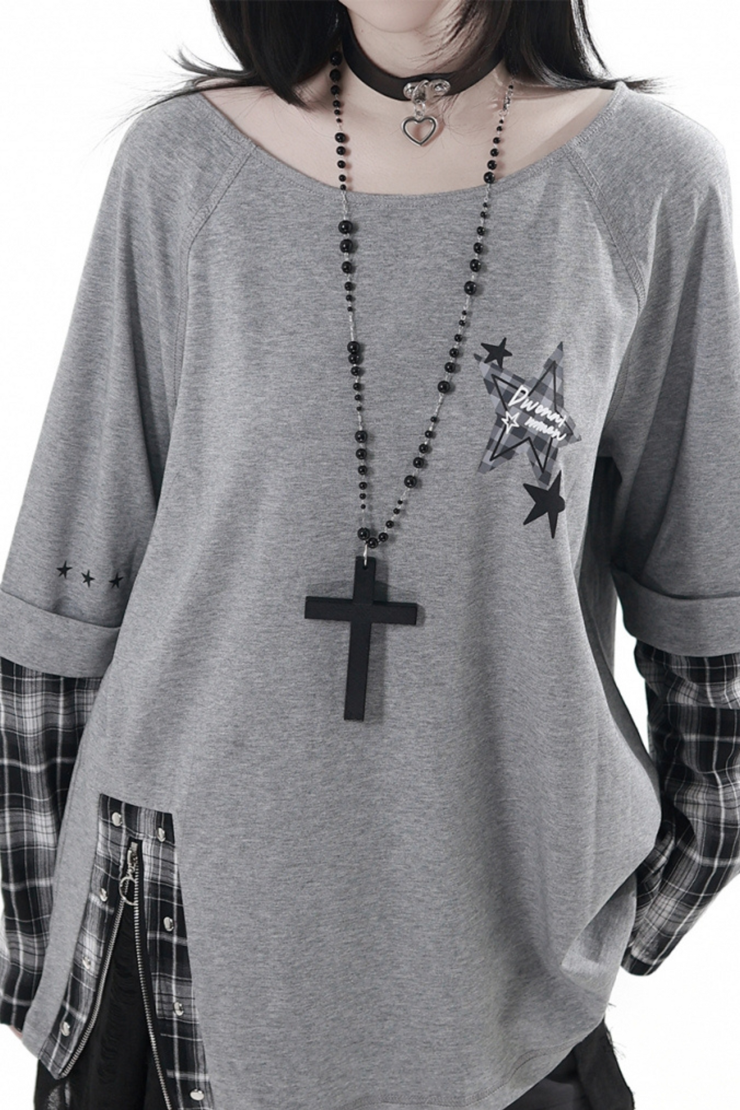 Plaid Design Top + Asymmetrical Top + Pants + Skirt + Belt