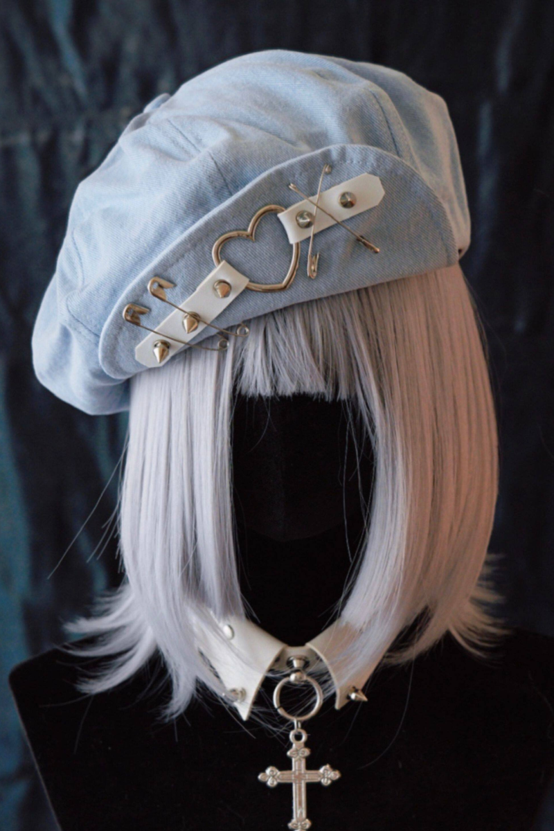 Denim Love Leather Buckle Cloud Hat Beret