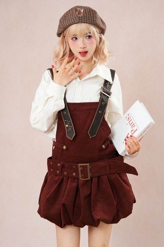 Burgundy Corduroy Suspender Dress