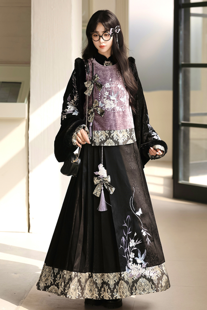Dark Knight Chinese-style Top + Vest + Skirt