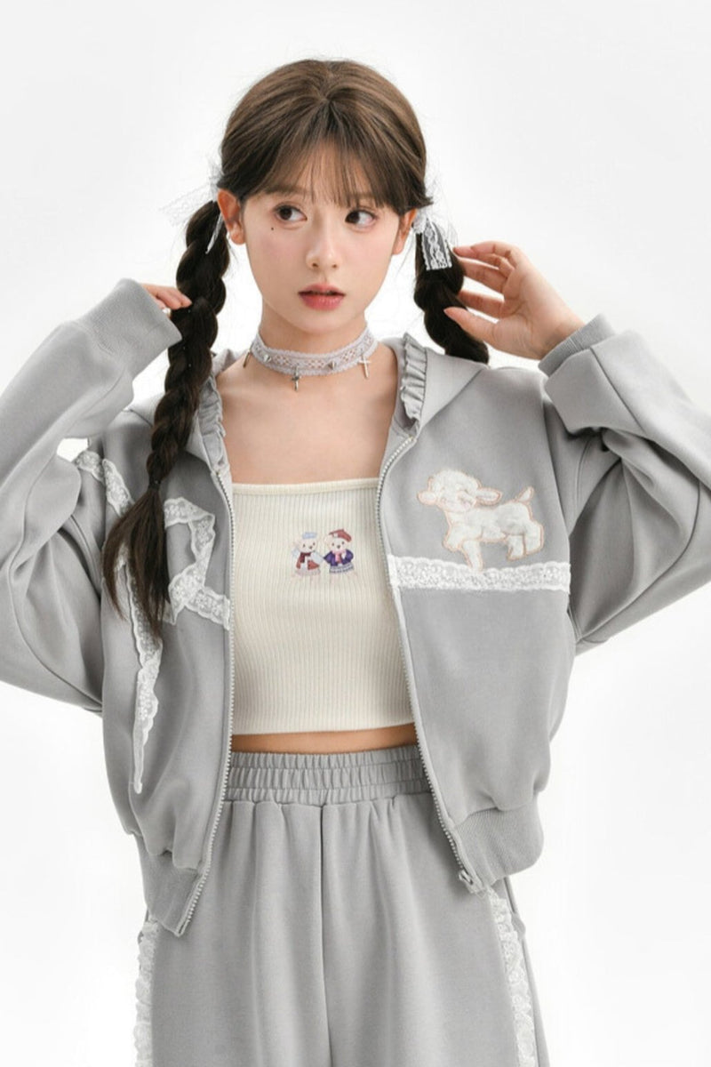 Grey Ballet Sport Hooded Jacket Set
