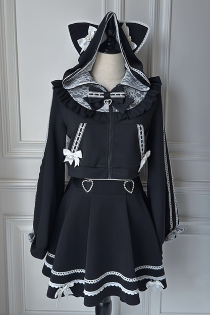 Cat Ear Dark Hooded Hoodie + Skirt