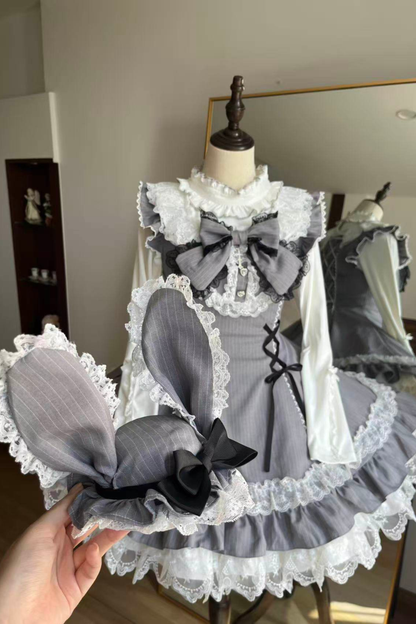 Sweet Lolita Stripe Jumper Skirt + Rabbit Hat