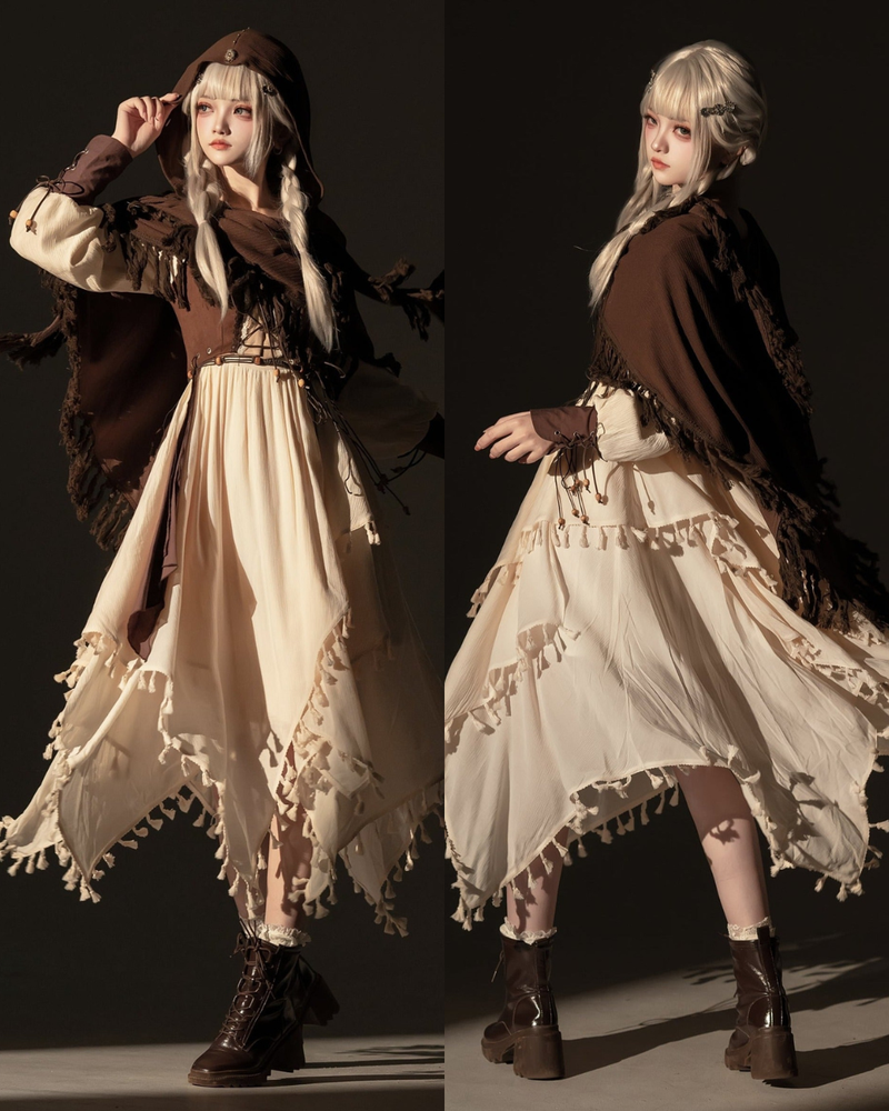 Exotic Style Dress + Vest + Cape