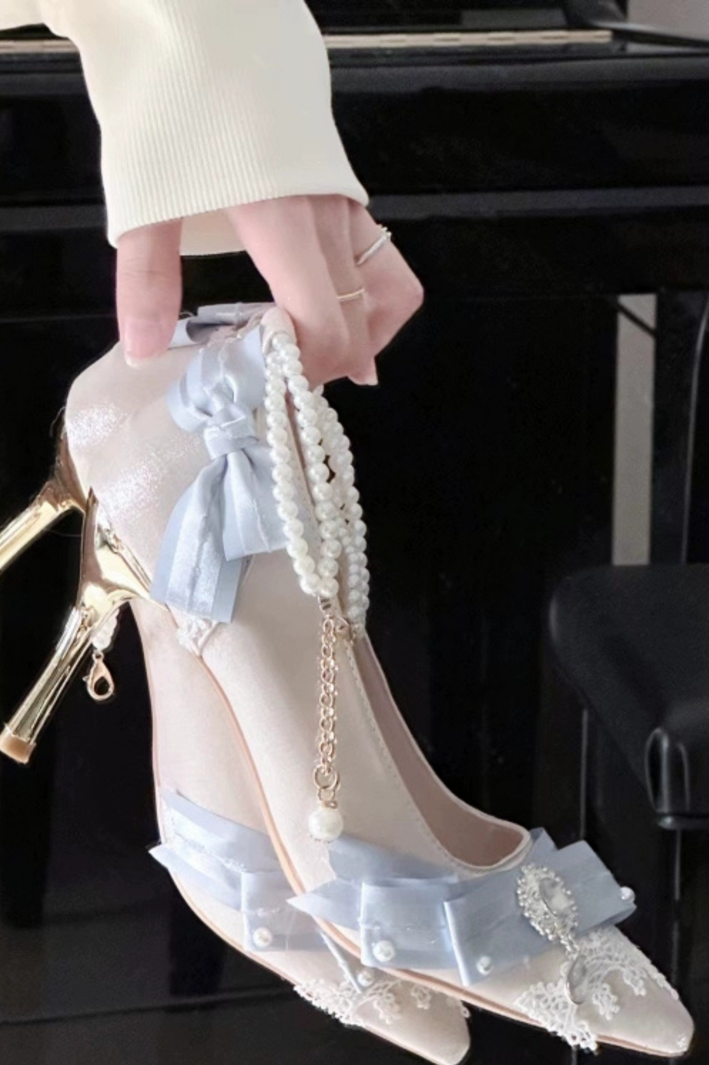 Princess Ribbon Pearl High Heel
