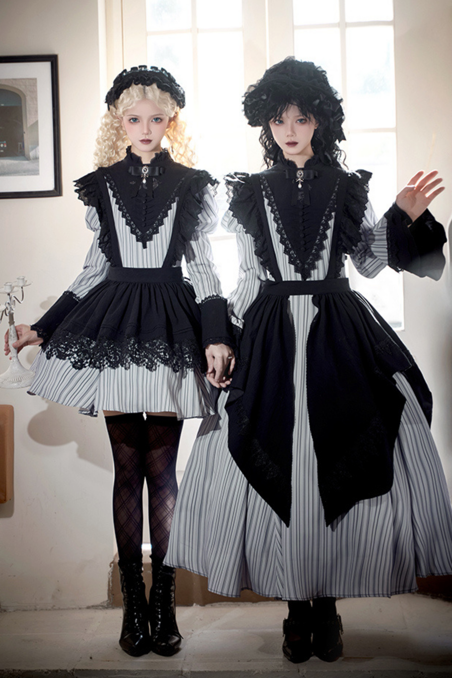 [pre-order] Stripe Lolita Dress + Apron + Necklace + Ribbon