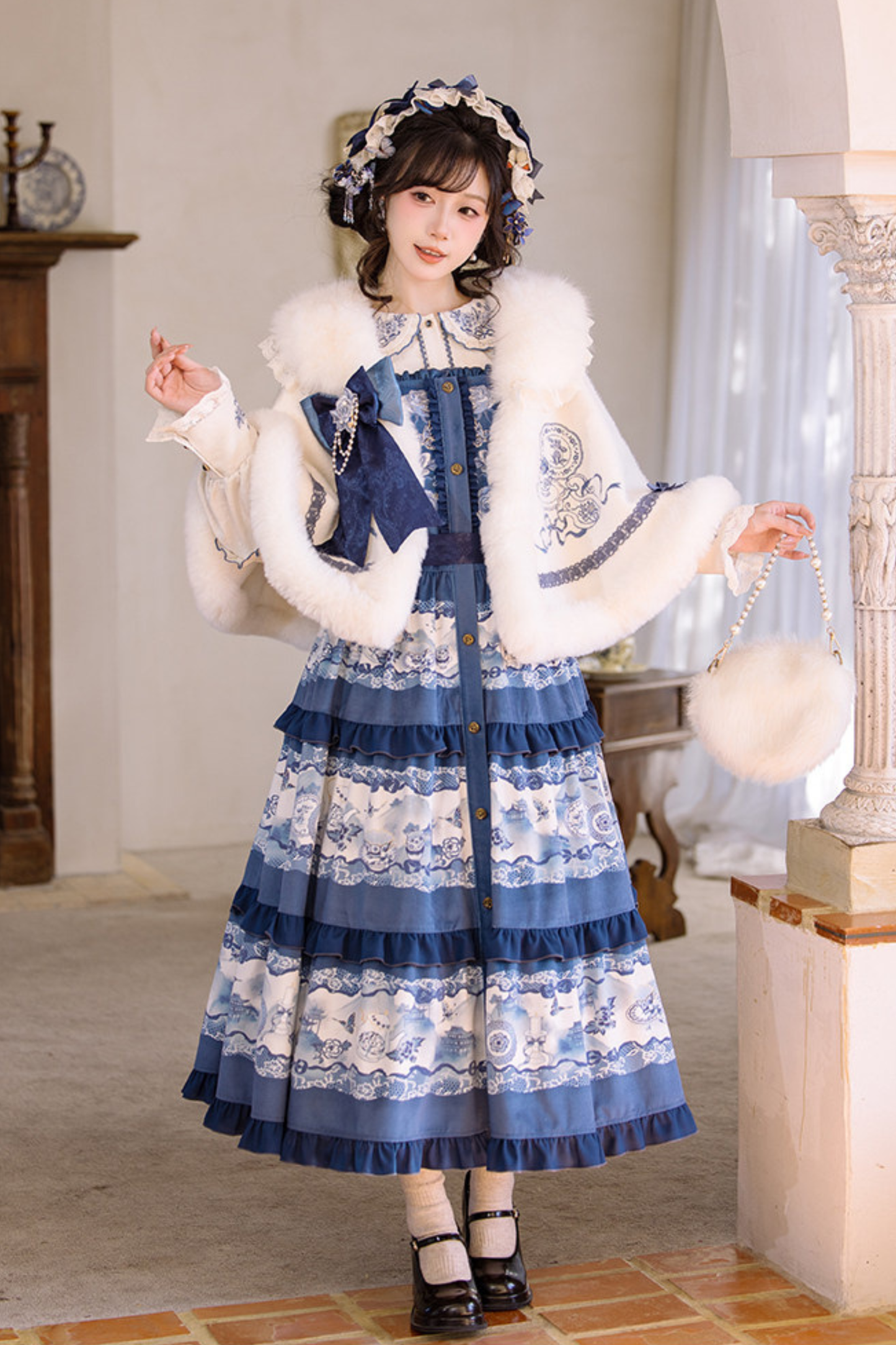 Snow Covered Celadon Vest Dress + Cloak + Shirt