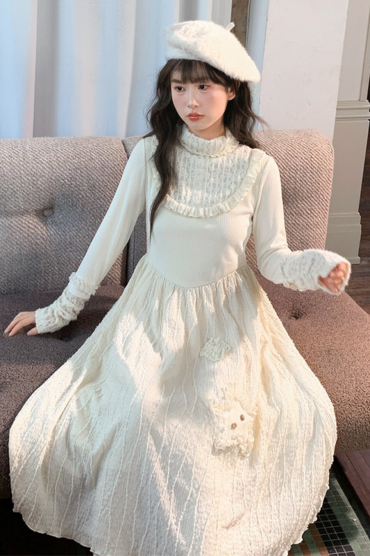 Lace Patchwork a Line Dress