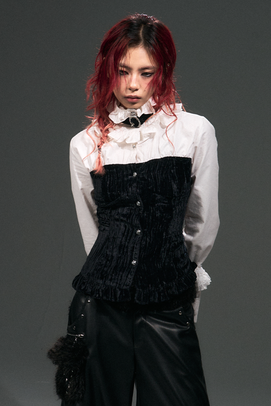 Velvet Lace Up Blouse