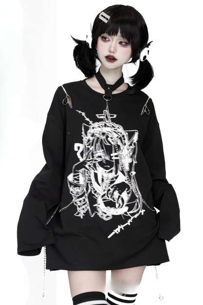 Off-shoulder Subculture Manga Girl Print Top