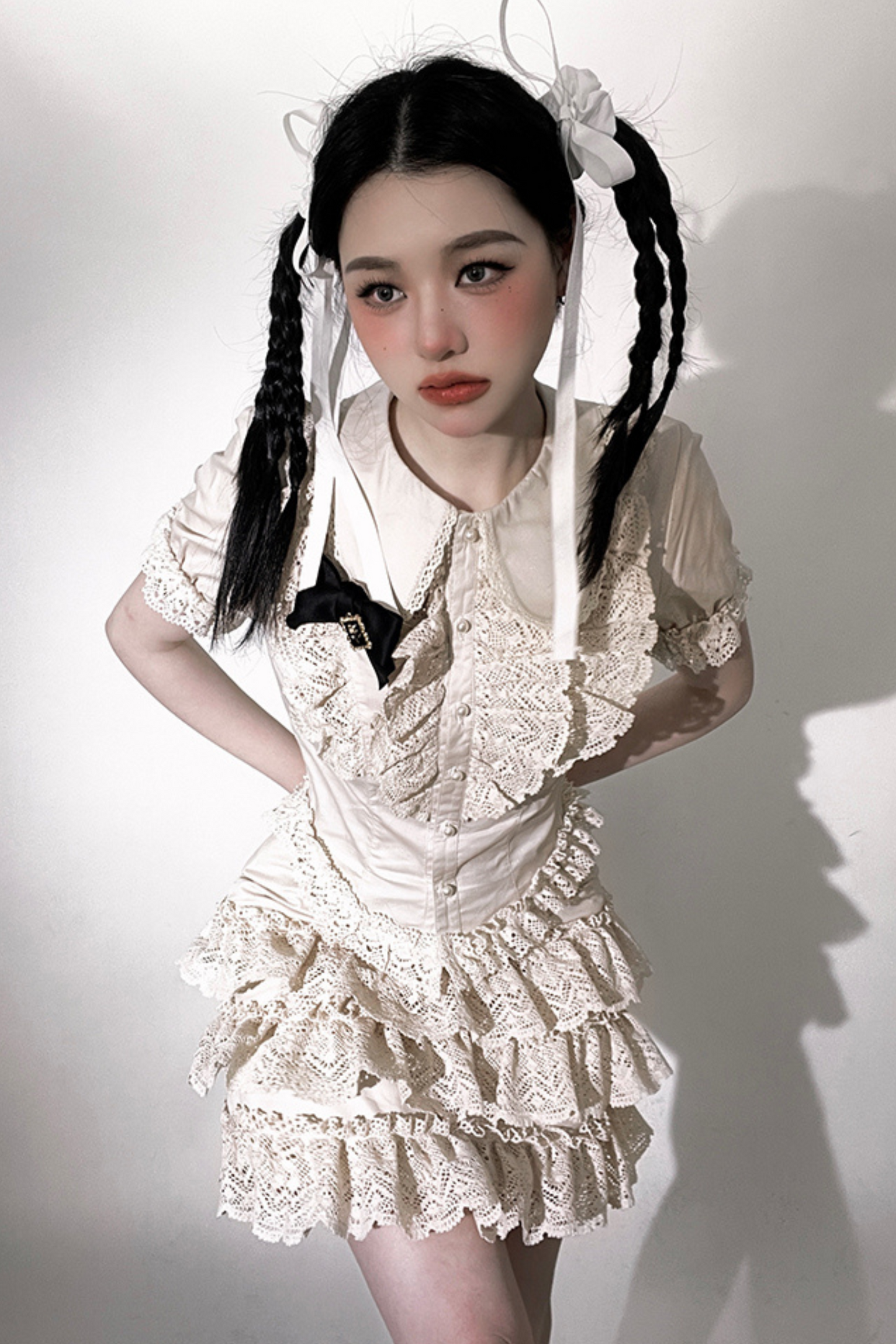 Ruffle Lace Shirt + Tiered Skirt