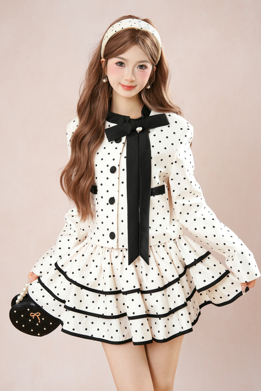 French Dot Jacket + Tiered Skirt