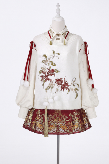 China Snow Knit Vest + Shirt + Skirt