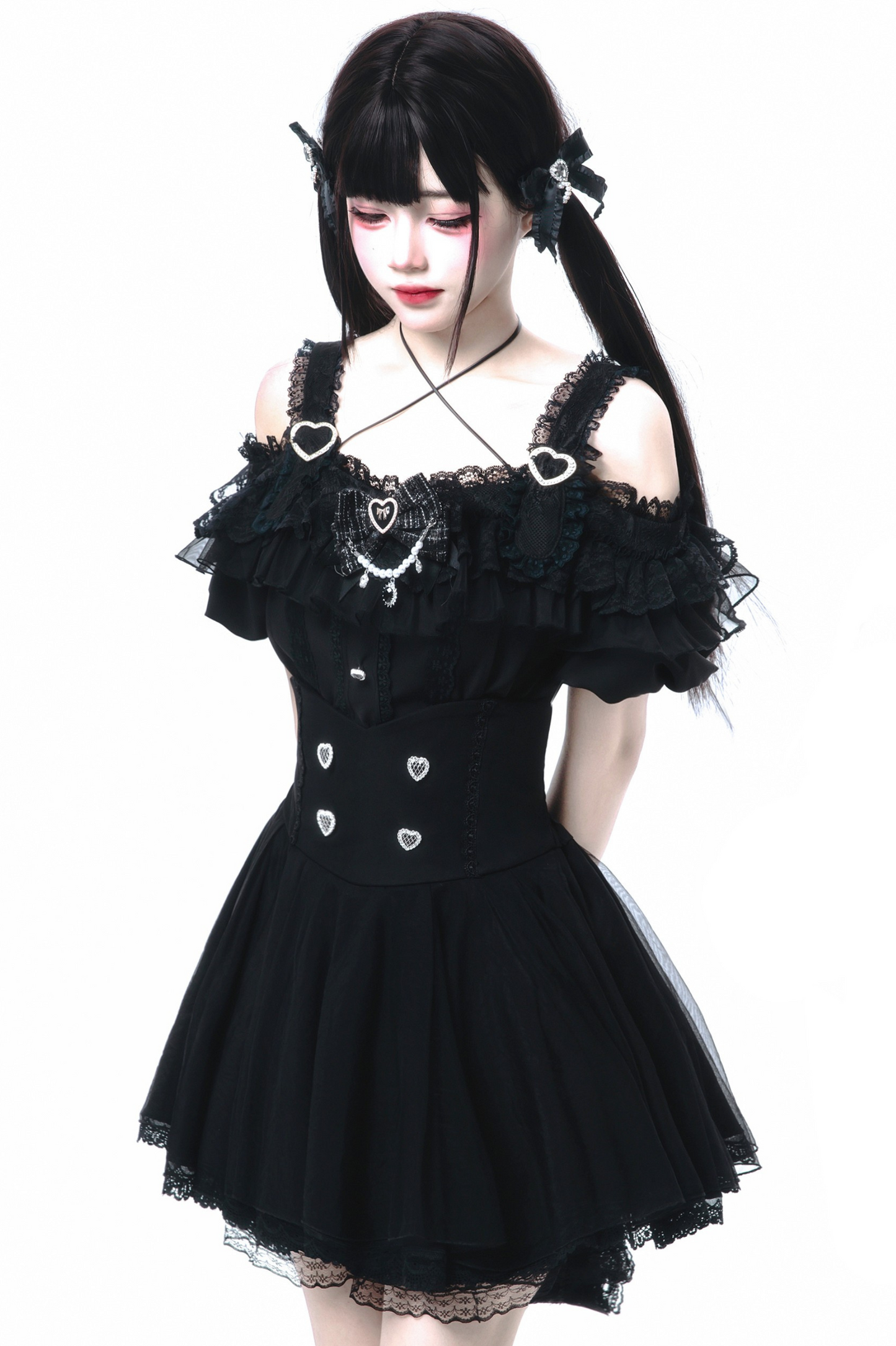 [pre-order] Jirai Off Shoulder Top + Flare Skirt + Ribbon