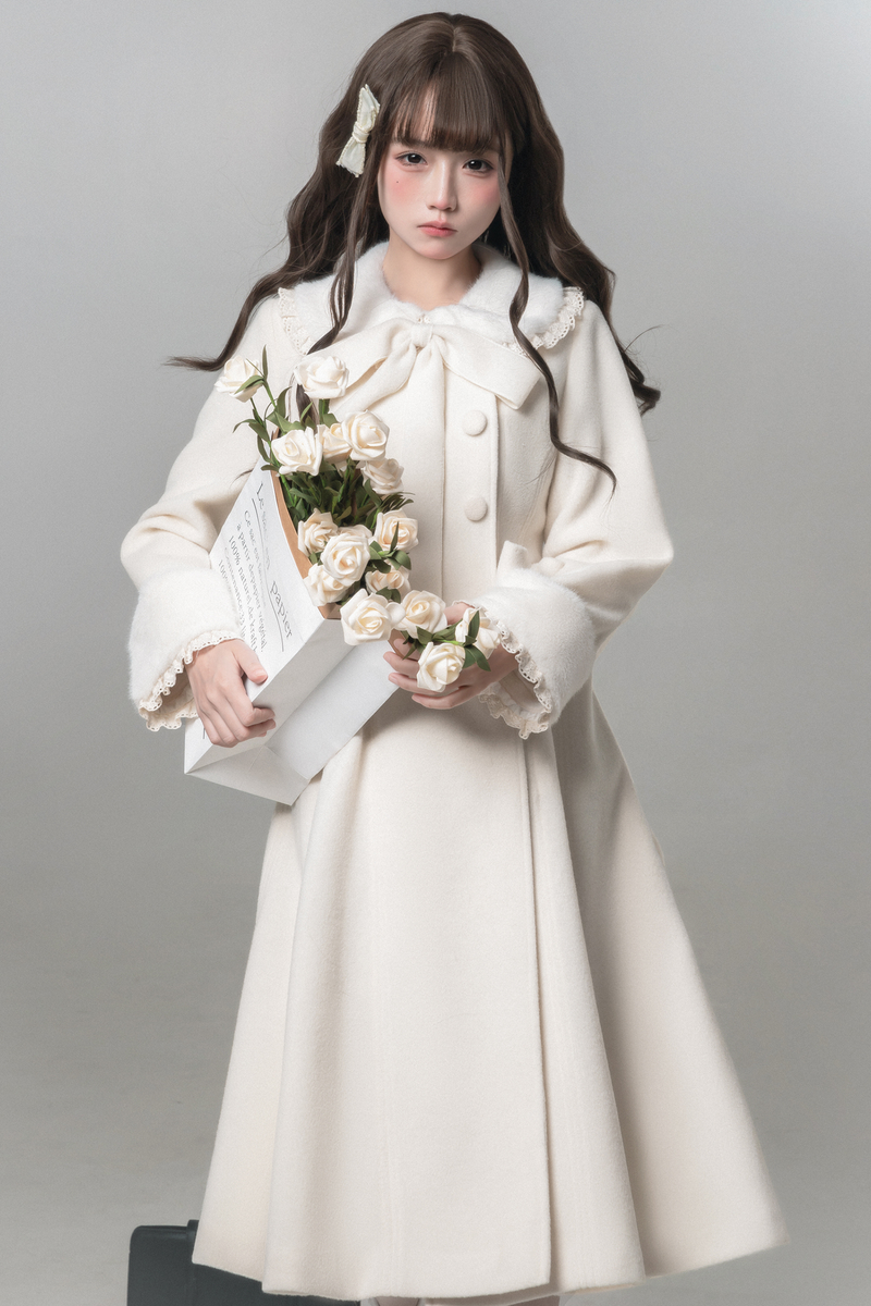 White Snow Long Coat + Shirt + Skirt