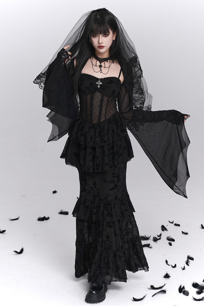 Ghost Girl Gothic Mermaid Dress + Sheer Outerwear