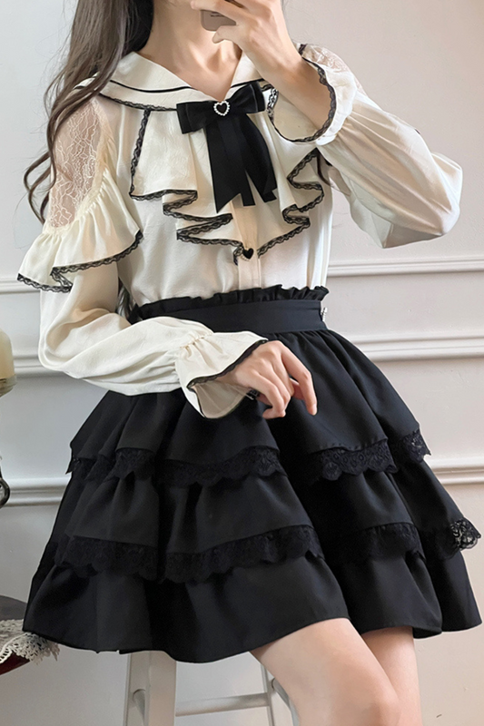Jirai Sailor Ribbon Top + Ruffle Skirt