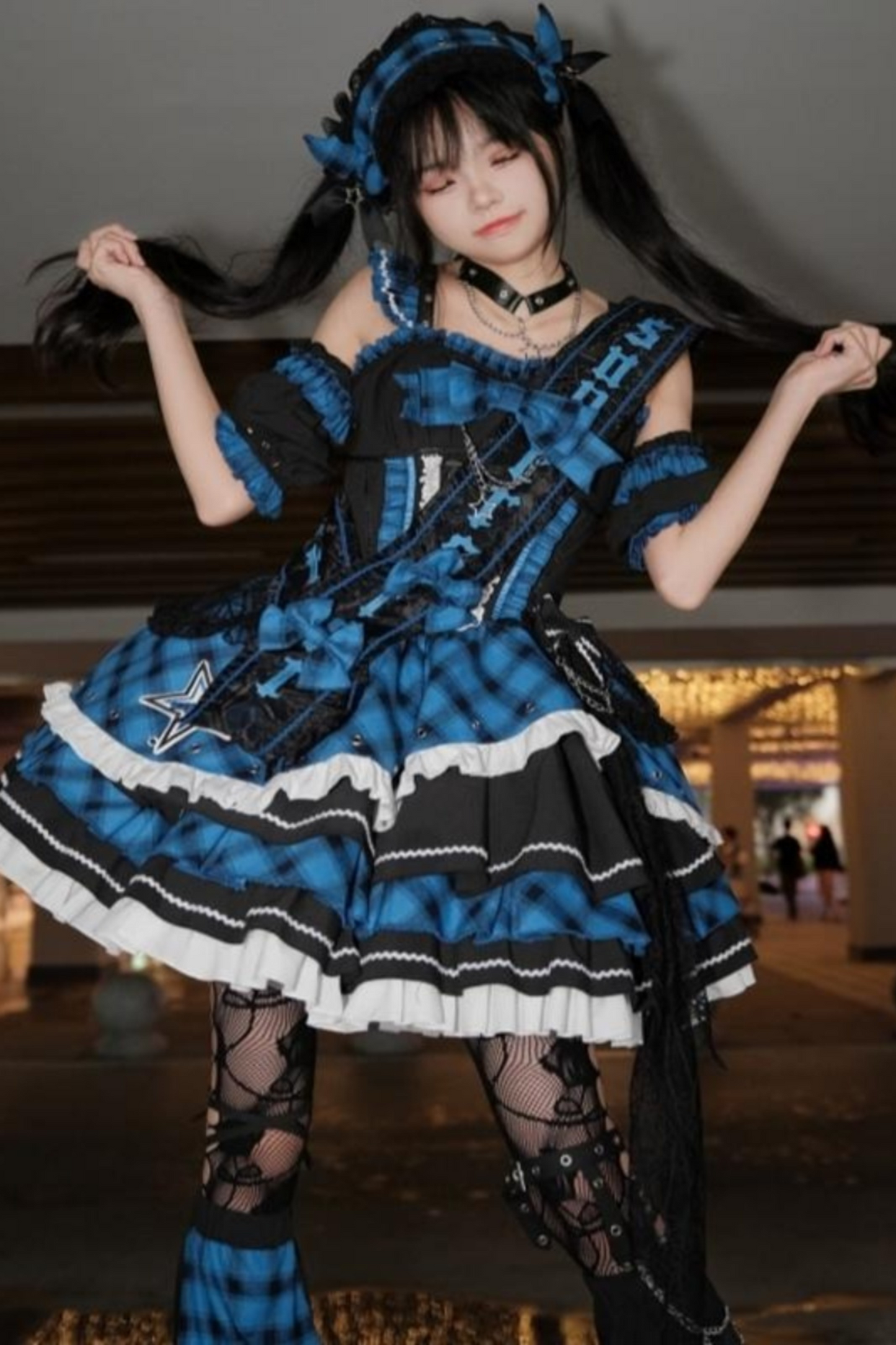 Dark Series Plaid Lolita Dress + Headband + Tail