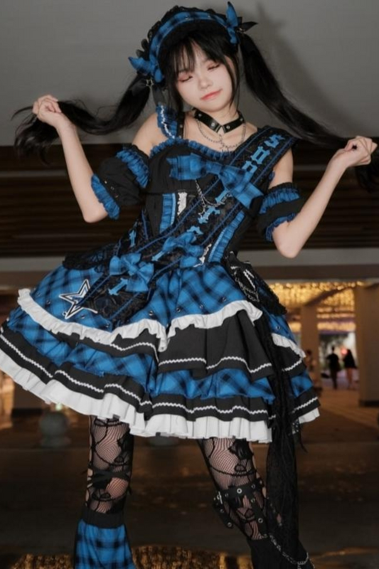 Dark Series Plaid Lolita Dress + Headband + Tail