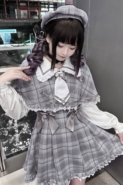 Plaid Sweet Cape Design Dress