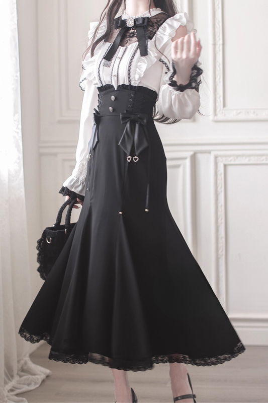 Ribbon Off-the-shoulder Shirt + Mermaid Skirt