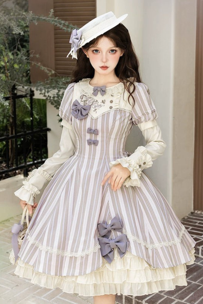 [pre-order] Striped Lolita Dress + Ribbon Clip