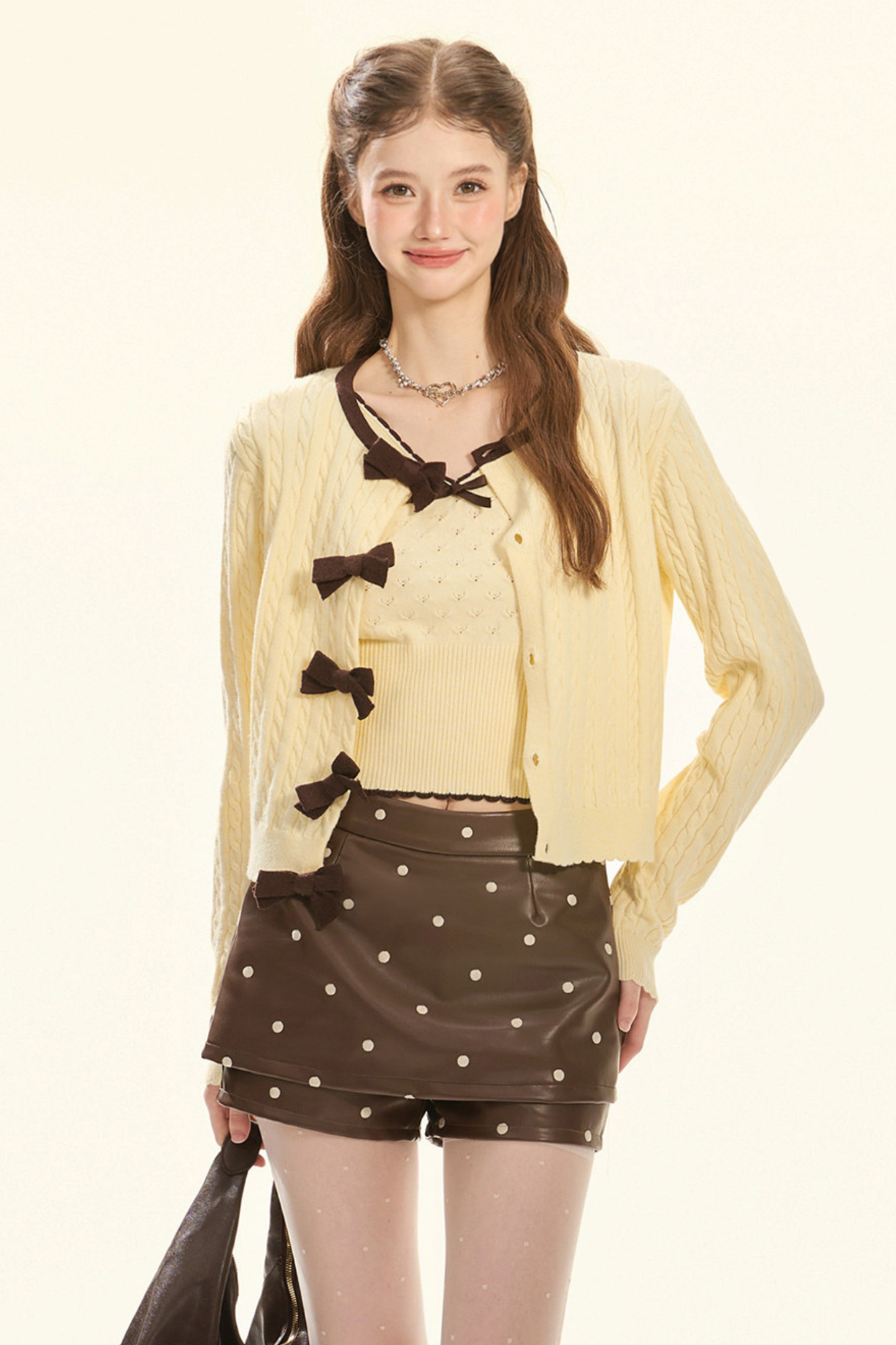 Cream Ribbon Cardigan + Inner Vest