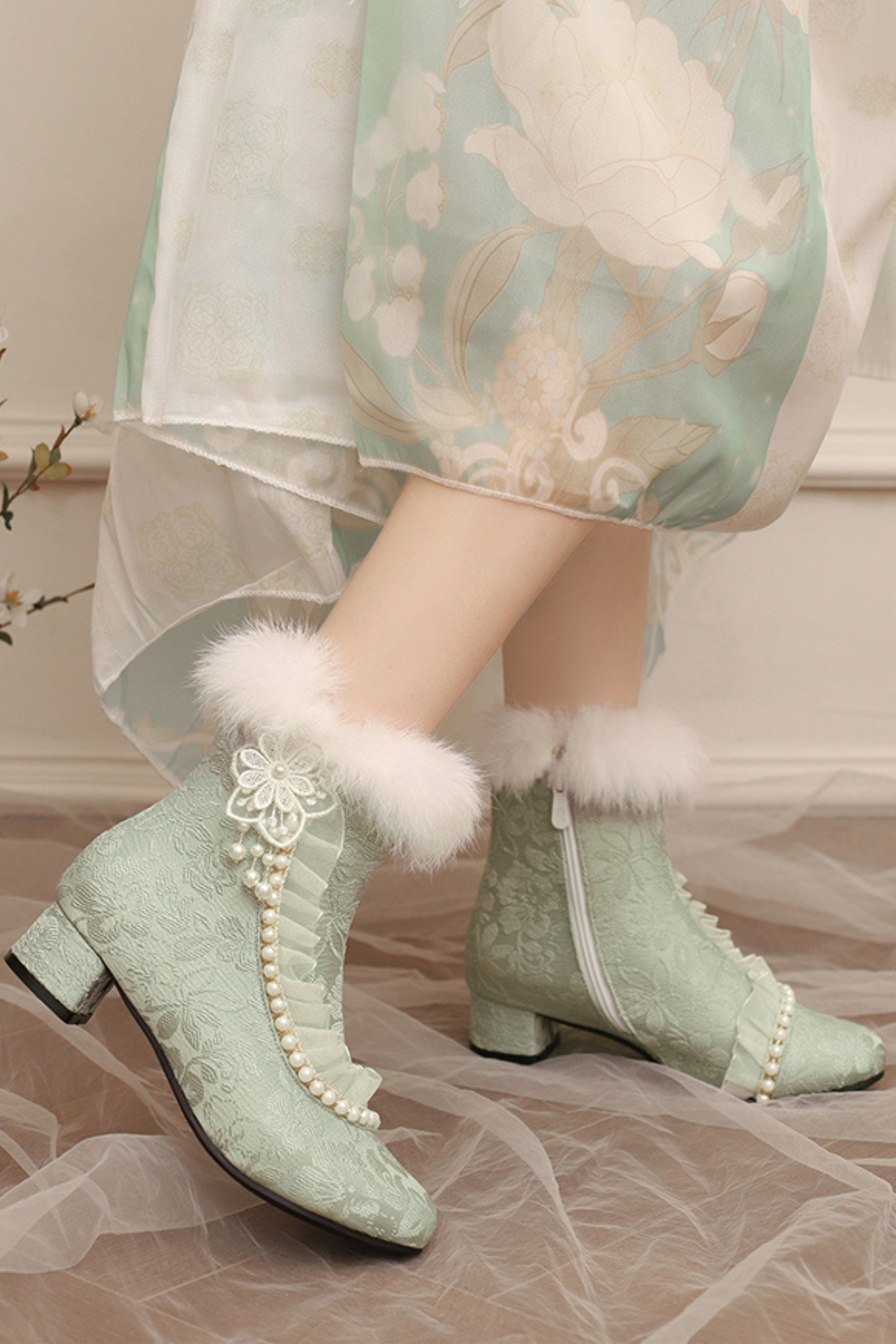 Lace Fur Short Boots