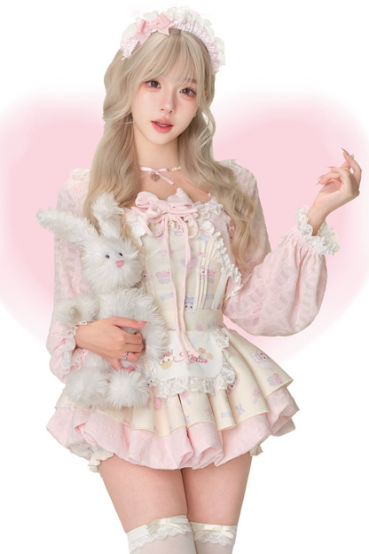 Girly Ribbon Camisole + Cardigan + Suspender Skirt