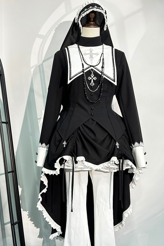 Sister Gothic Top + Flared Pants + Hair Accessories + Necklace