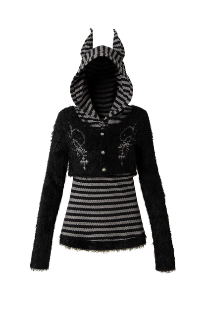 Striped Animal Hooded Top