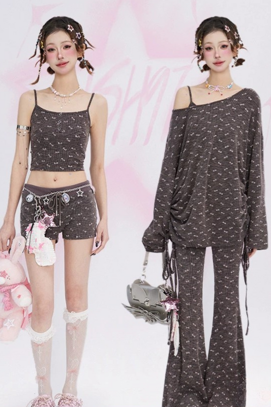 Off Shoulder Top + Camisole + Flare Pants + Shorts