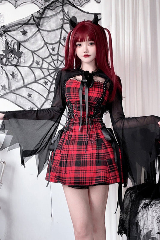 Dark Goth Y2k Plaid Lolita Dress