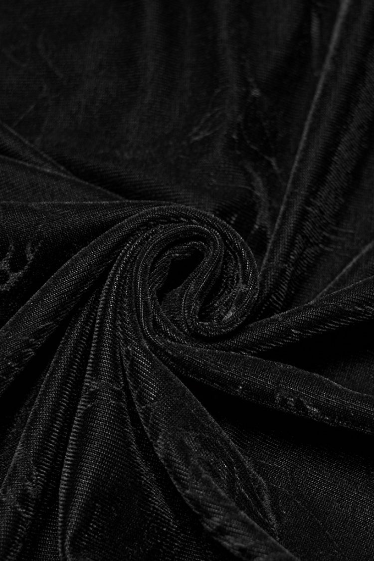 Black Stand Collar Long Sleeves Rose Embossed Lace-up Zippered Gothic Top