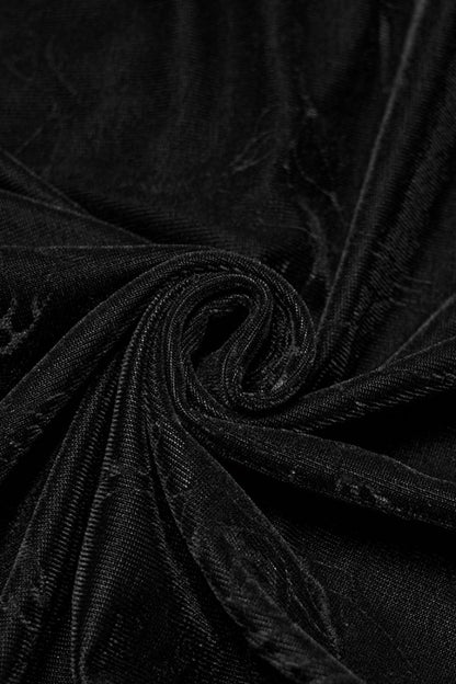 Black Stand Collar Long Sleeves Rose Embossed Lace-up Zippered Gothic Top