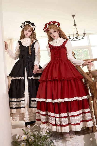 Red [lily] Multi-layered Ruffle Lace Classic Lolita Jsk Dress