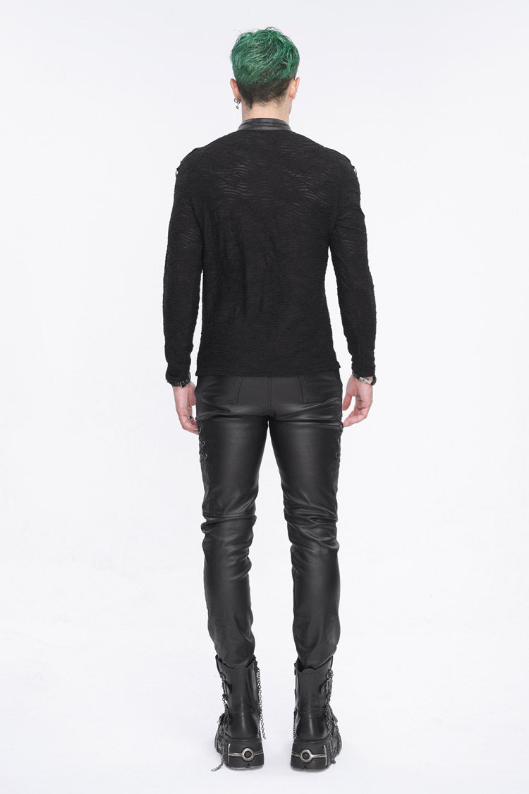 Black Stand Collar Mesh Splice Punk Shirt