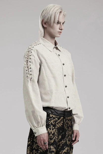 Long Puff Sleeves Shoulder Straps Embroidery Gothic Blouse 2 Colors