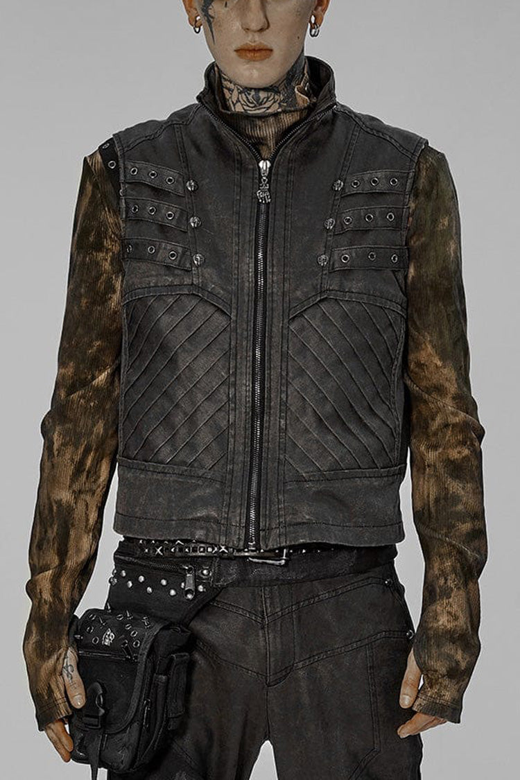 Twill Metal Skeleton Claw Zip Stand Collar Sleeveless Steampunk Vest 2 Colors