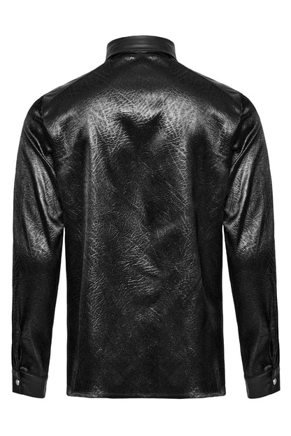 Black Lapel Collar Long Sleeves Faux Leather Gothic Blouse