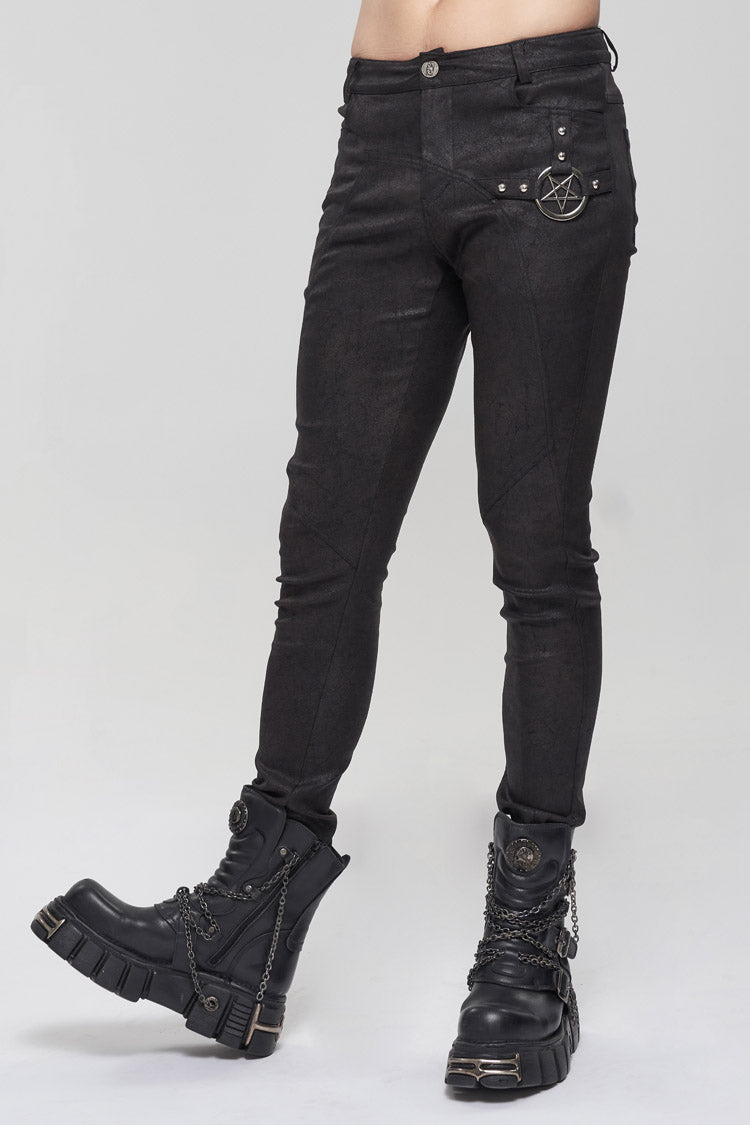 Black Basic Funds Metal Pentagram Crackle Punk Slim Pants