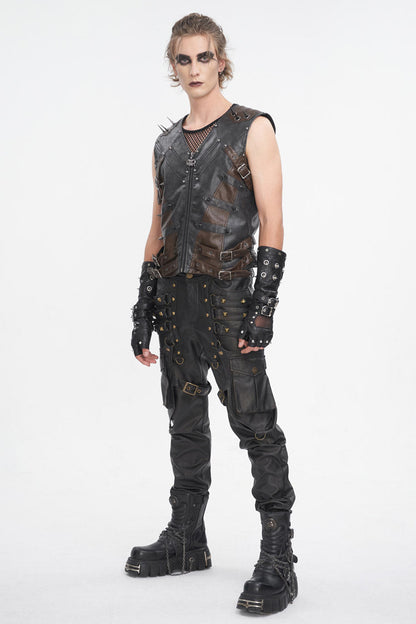 Black Studded Faux Leather Punk Vest