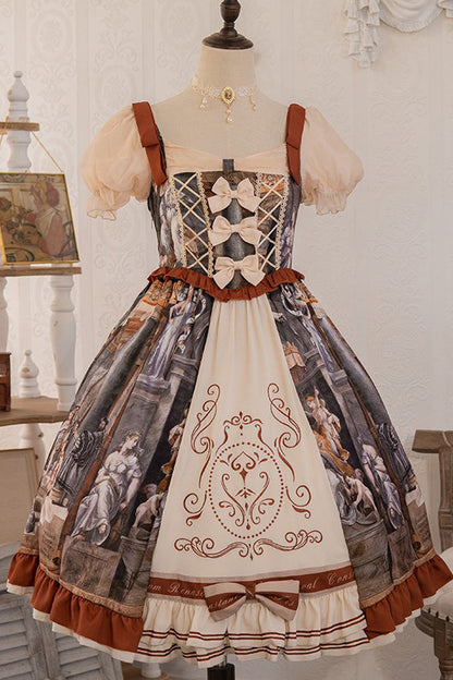 Multi-color Constantine Oil Painting Print Bowknot Classic Princess Lolita Dress