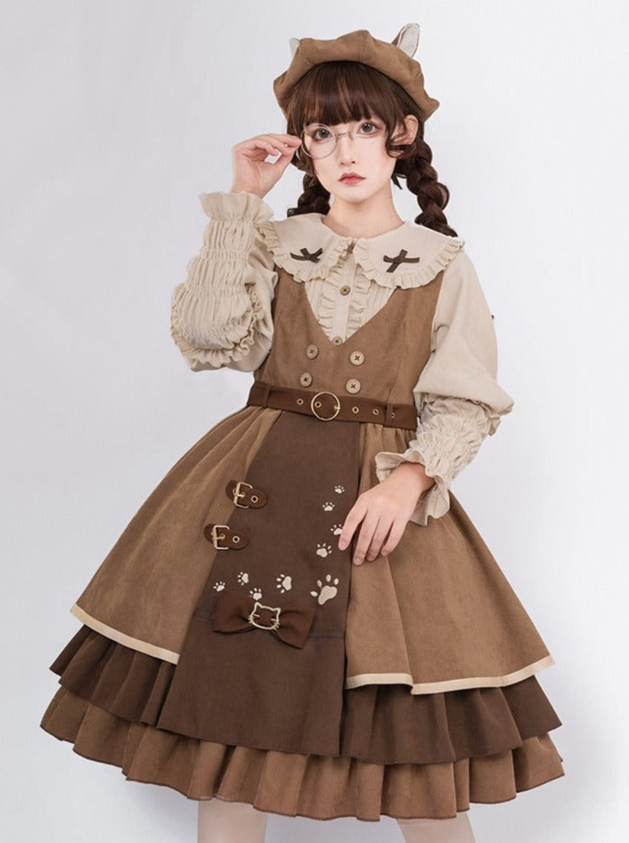 Cat Detective Skirt + Ruffle Blouse + Belt + Ear Hat + Shawl