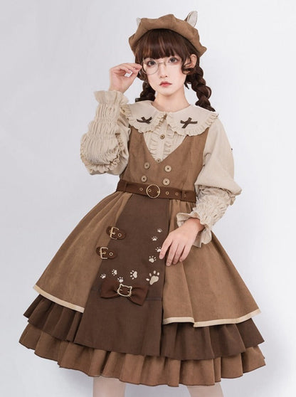 Cat Detective Skirt + Ruffle Blouse + Belt + Ear Hat + Shawl