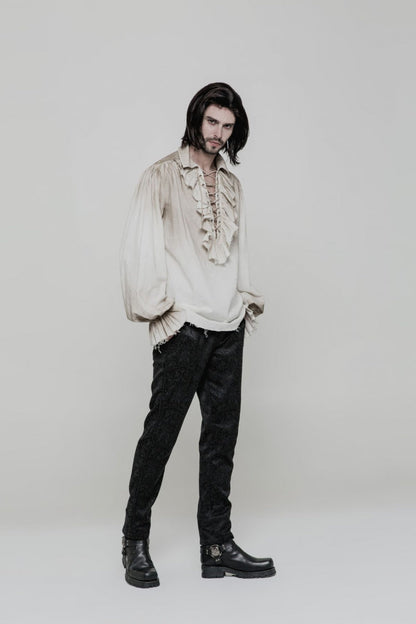 Long Sleeves Ruched Lace-up Steampunk Blouse 2 Colors