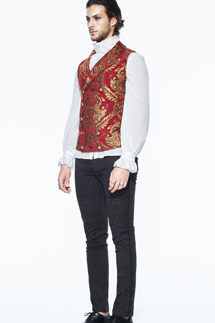 Red/gold Palace Short Big Jacquard Pattern Gothic Waistcoat