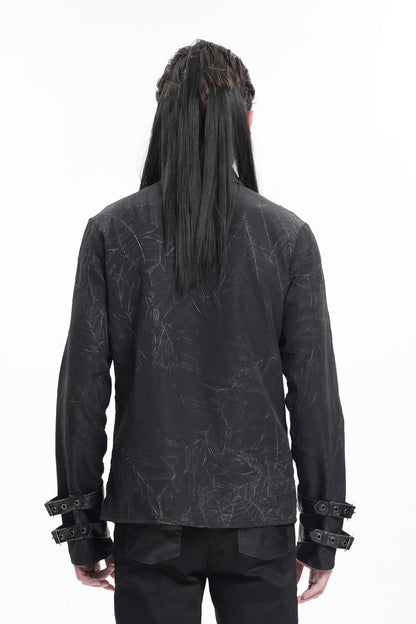 Black Lapel Collar Long Sleeves Buckle Chain Gothic Blouse