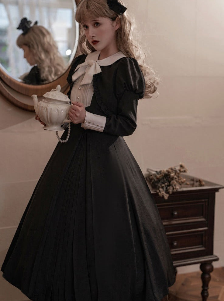 Lantern Sleeve Ruffle Short Jacket With Ribbon + Back Ribbon Suspender Dress